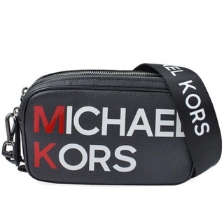 【Michael Kors】品牌字母標誌 防刮皮革雙層拉鍊相機包(黑色) 9成新