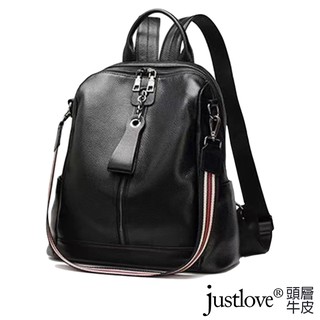 [現貨台南] <justlove>頭層牛皮百搭通勤旅行休閒男女筆電公事包雙肩後背側背斜背肩背手提包(0574-9)黑