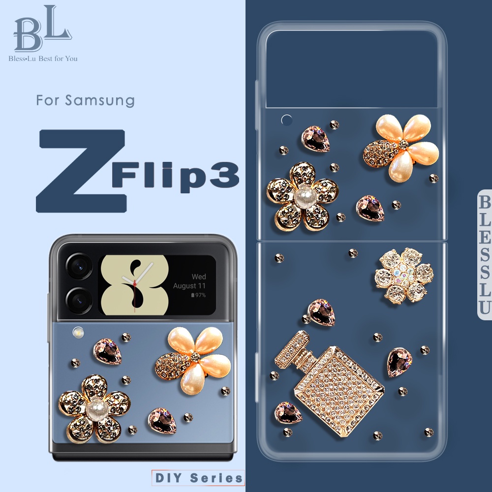 珍珠透明手機殼 適用三星 Galaxy Z Flip 3 Z Flip 2 Z Flip 1 翻蓋 豪華鑽石水鑽 手機殼