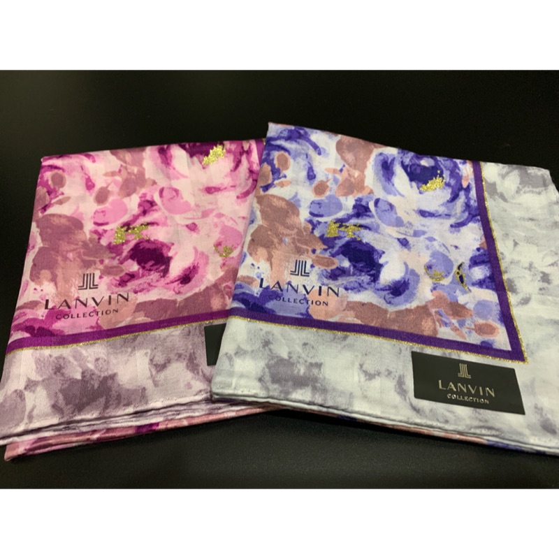 ╭☆°水水私貨舖☆°╮【LANVIN 】全新真品 渲染花卉系列  領巾/手帕~大尺寸