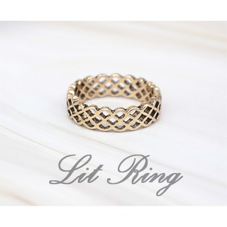 【Lit Ring】古金色鏤空編織刻花戒指。復古 仿舊 古銅色 幾何 菱形 網格 格子 雕刻花紋 雕花 戒指 飾品 首飾