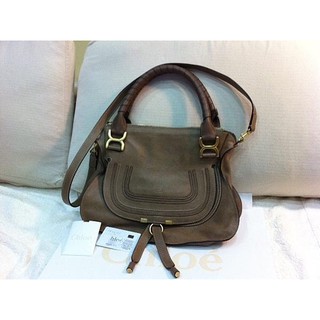 真品 Chloe Marcie Bag(中) Nut 核果色 中型小牛皮肩真品小牛皮雙把 馬鞍包 手提/斜背