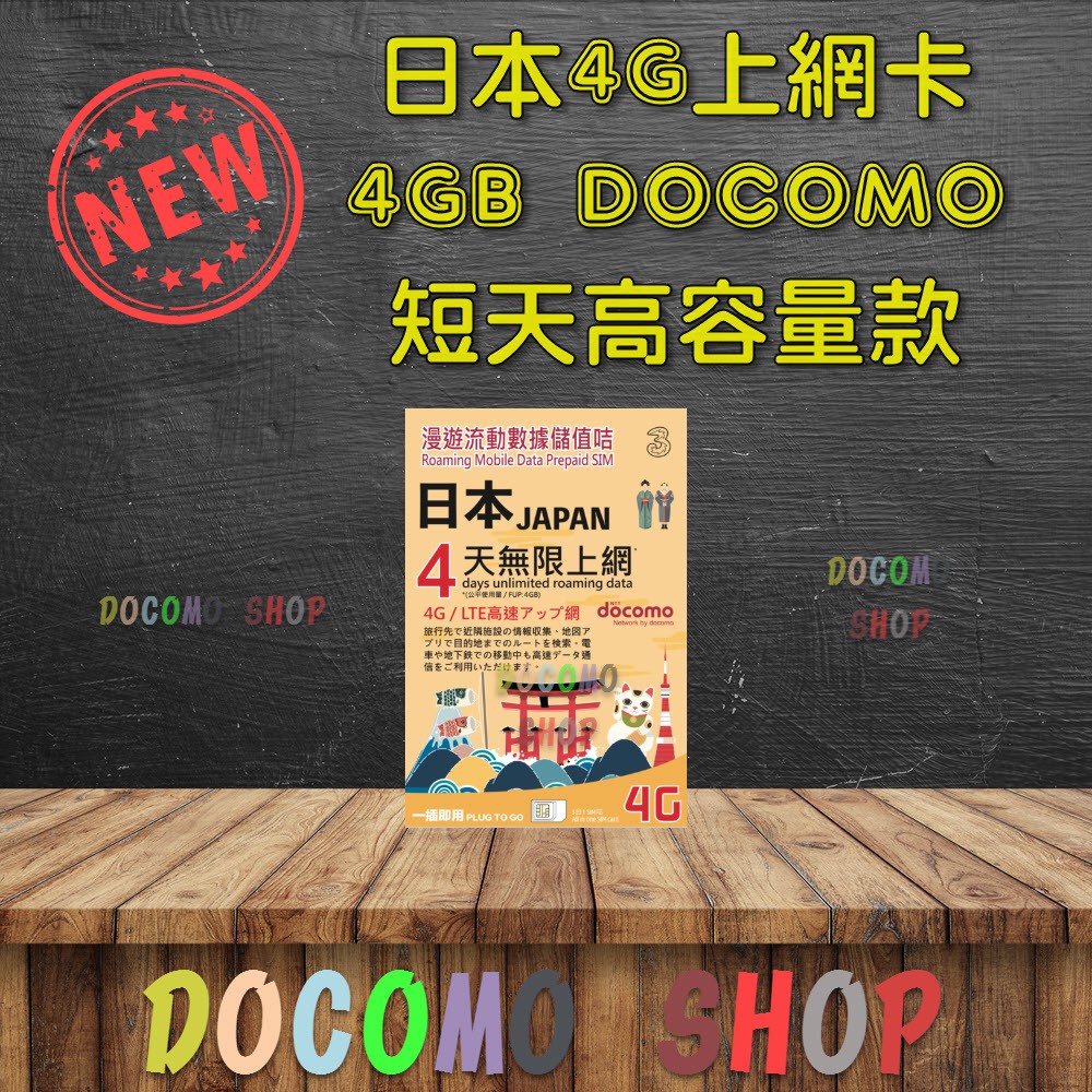 即插即用 DOCOMO 4天 4GB 日本上網卡 吃到飽 北海道 網卡 日本網卡 網路卡 網路 日本上網 日本SIM卡