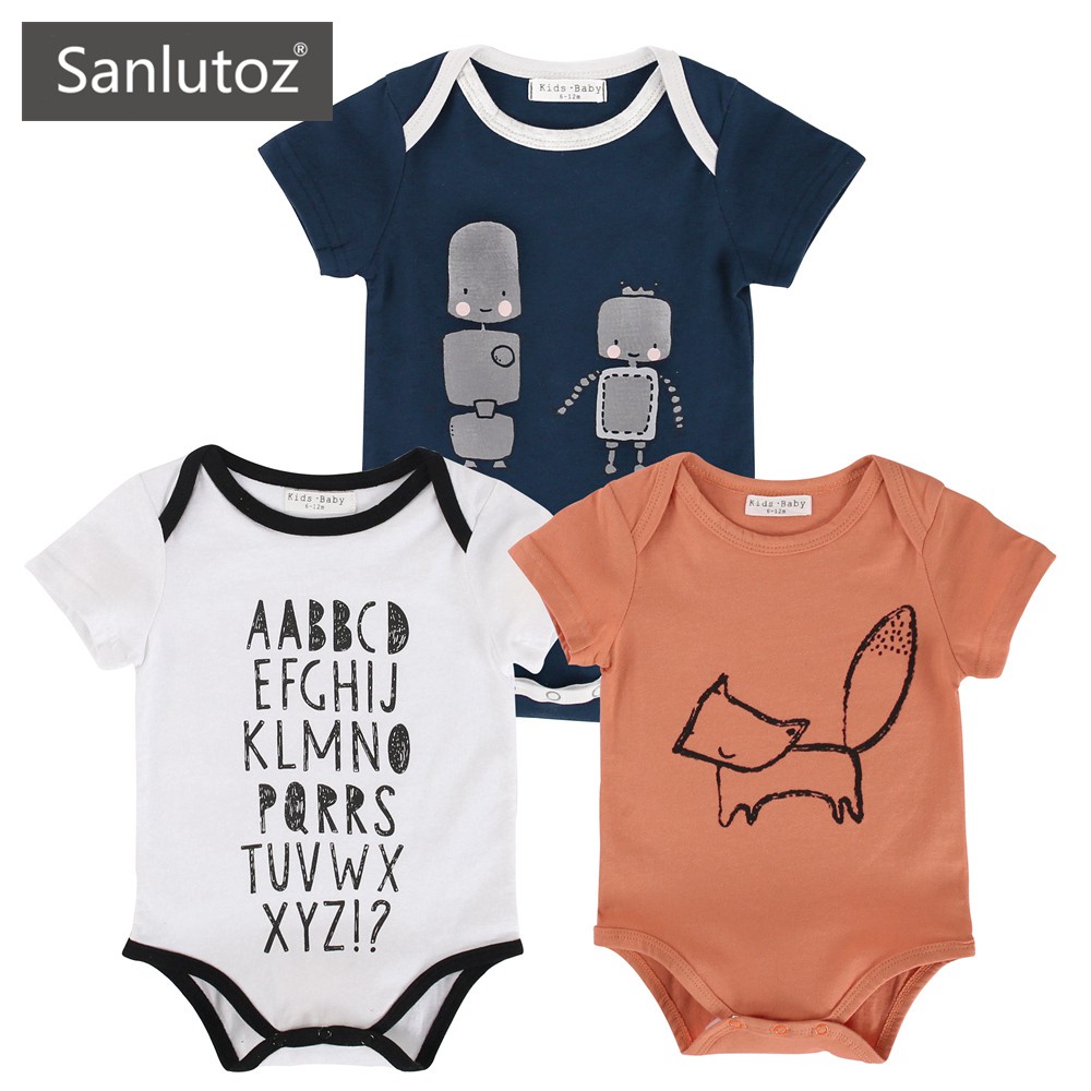 Sanlutoz 夏季短袖寶寶連身衣 棉質休閒新生兒包屁衣 3件組