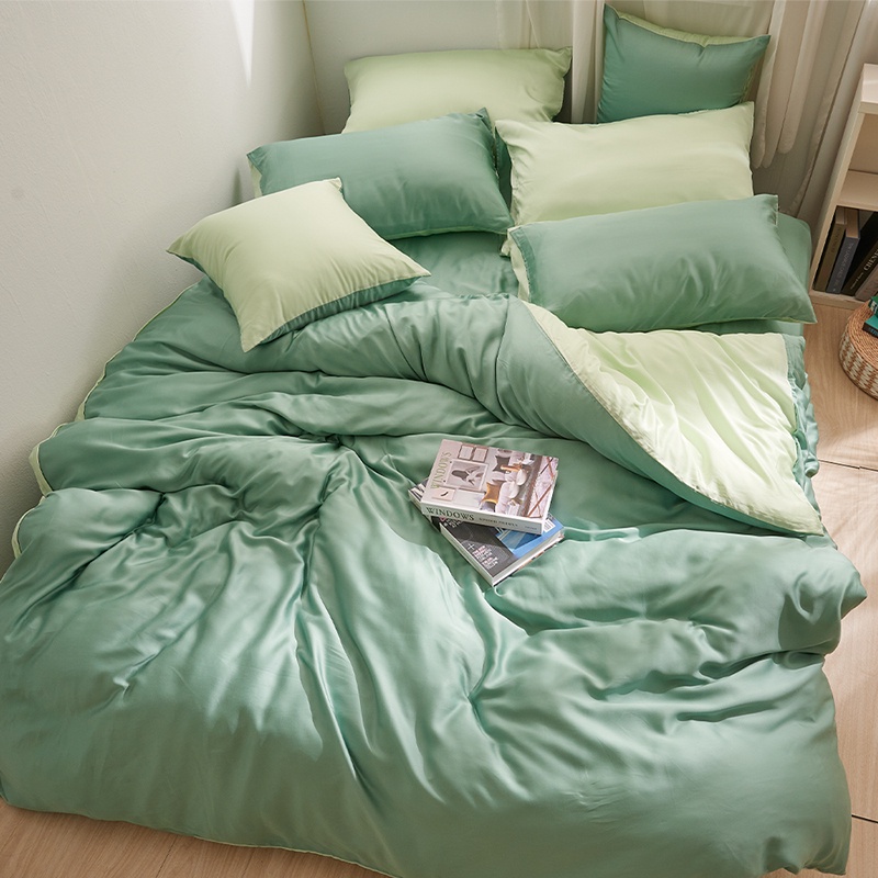 戀家小舖 台灣製床包 雙人床包 兩用被套 床單 森林綠 100%天絲 床包兩用被套組 含枕套 60支天絲 素色