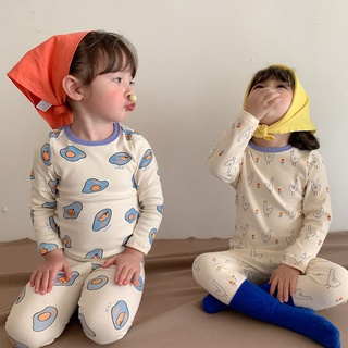 韓系兒童睡衣 兒童秋衣秋褲套裝韓國新款男童女童保暖睡衣寶寶卡通秋衣套裝外穿
