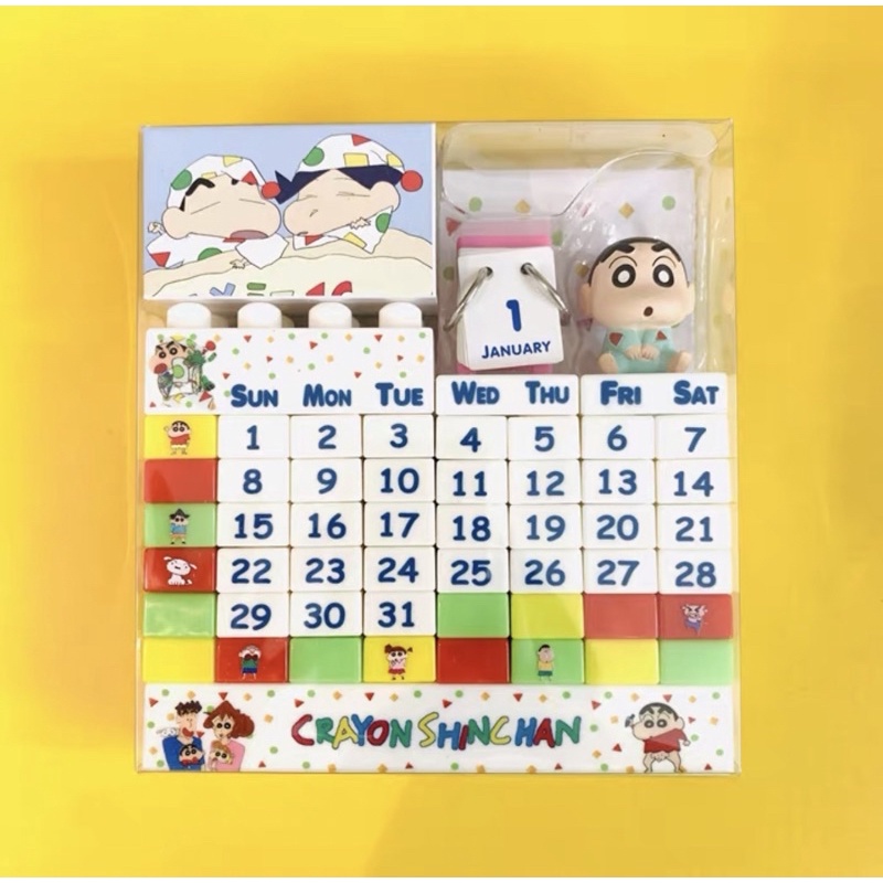 日本製造蠟筆小新積木日曆潮玩具居家桌面擺件手辦萬年曆