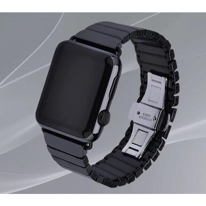 【蘋果錶帶城】高級黑色白色陶瓷錶帶代用 apple watch 1~7代適用 38/40/41mm 42/44/45mm