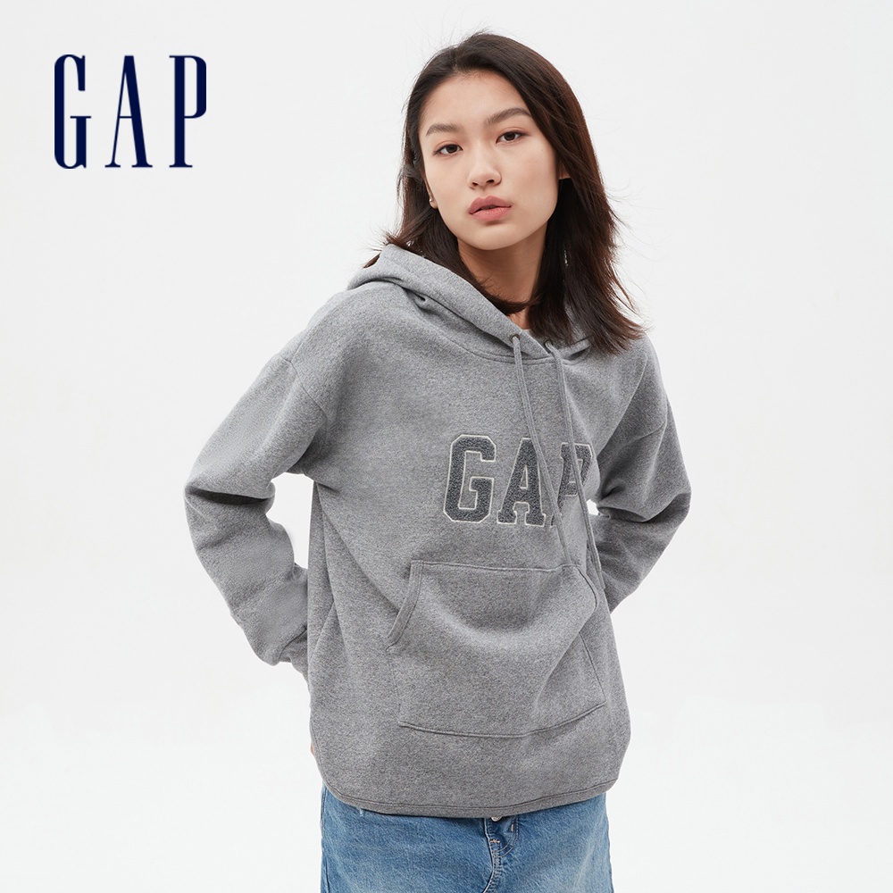 Gap 女裝 Logo刺繡帽T 碳素軟磨系列-淺灰色(620506)