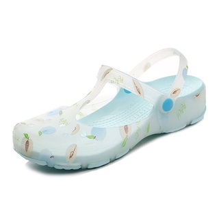 【全店免運】印花洞洞鞋(Crocs) 女款涼鞋 果凍沙灘鞋 防滑厚底涼拖鞋 軟底果凍鞋