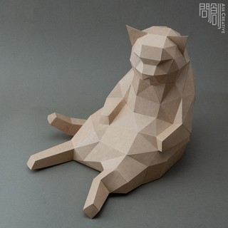 問創設計 DIY手作3D紙模型 禮物 擺飾 貓咪系列 - 大叔坐胖貓 (4色可選)