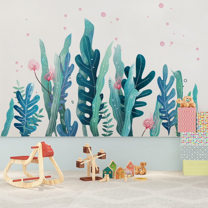 現貨海洋植物墻貼浴室衛生間瓷磚貼畫兒童房墻面裝飾貼紙自粘墻壁紙 蝦皮購物