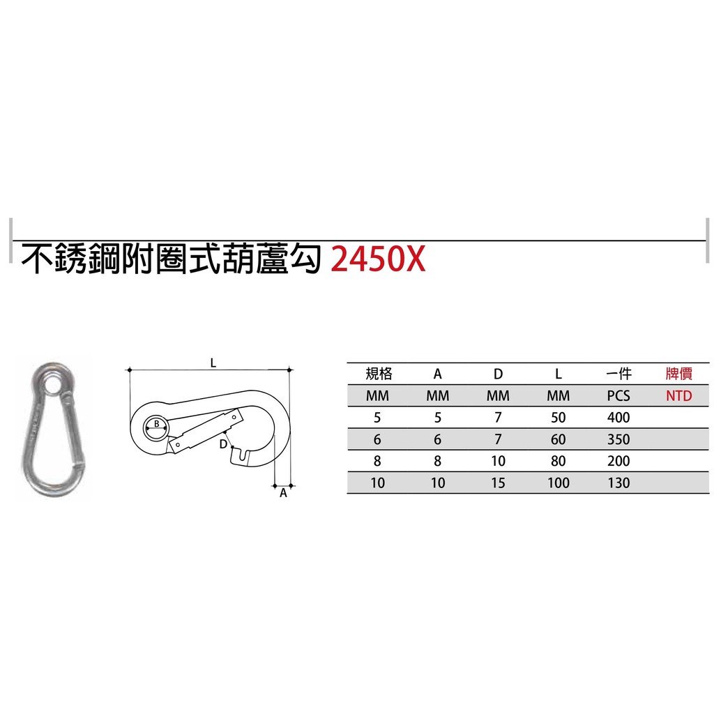 2450X 白鐵附圈式葫蘆勾 不鏽鋼附圈式葫蘆勾 不銹鋼附圈式葫蘆勾 價格請來電貨留言洽詢