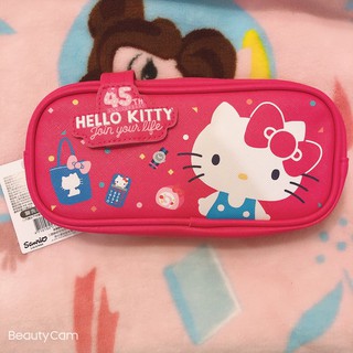 三麗鷗正版授權 Hello kitty 桃紅凱蒂貓45週年紀念款可愛硬挺帆布筆袋 化妝包 萬用包