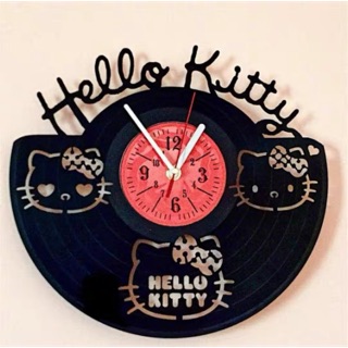 跨境爆款hello kitty黑膠唱片掛鐘LED夜燈遙控創意時鐘