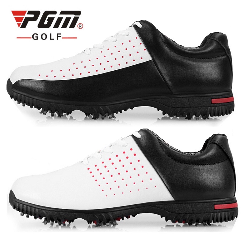 Pgm 高品質超細纖維皮革防水男士高爾夫運動訓練鞋帶防滑底座透氣按摩鞋墊