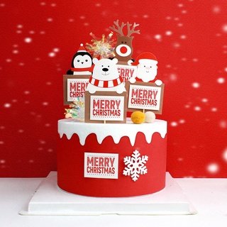 【C❤L】聖誕節 烘焙蛋糕裝飾 創意聖誕老人麋鹿企鵝北極熊 多層方牌派對插件