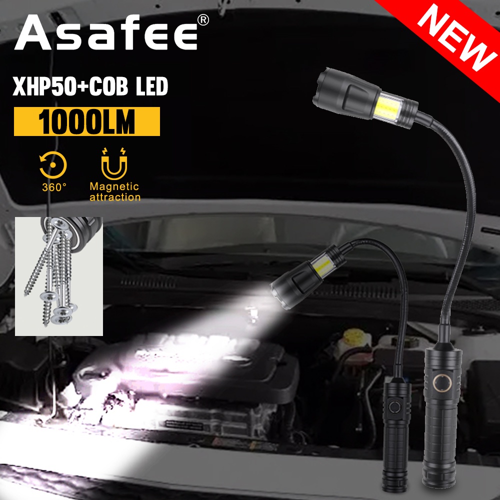 Asafee 800-1000LM G39 XHP50+COB LED可折疊伸縮變焦手電筒3檔按鈕開關使用18650電池