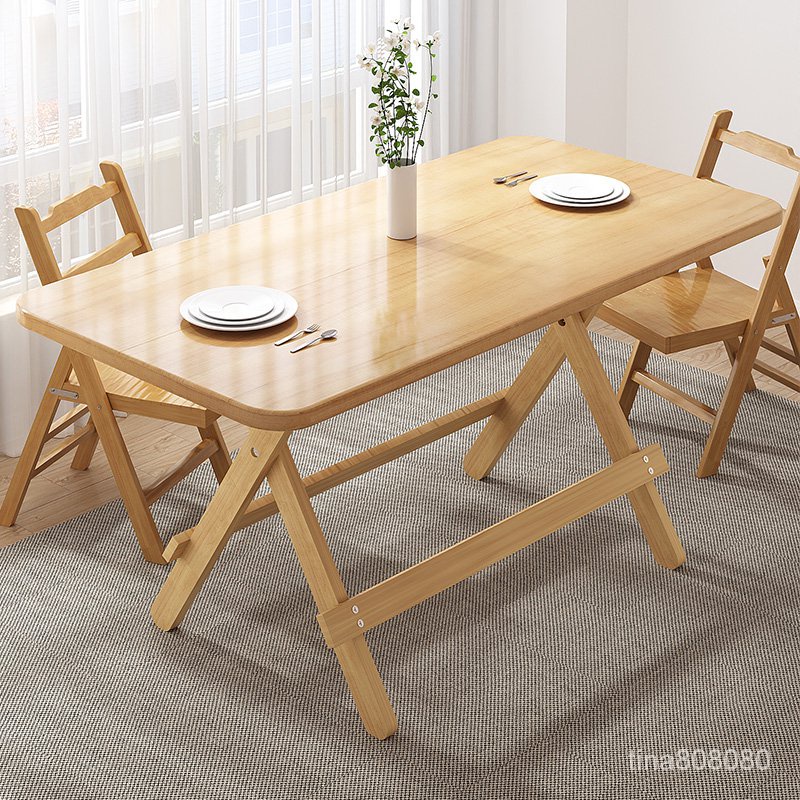實木折疊桌 傢用小戶型喫飯餐桌 長方形小桌子 可折疊長桌 簡易飯桌