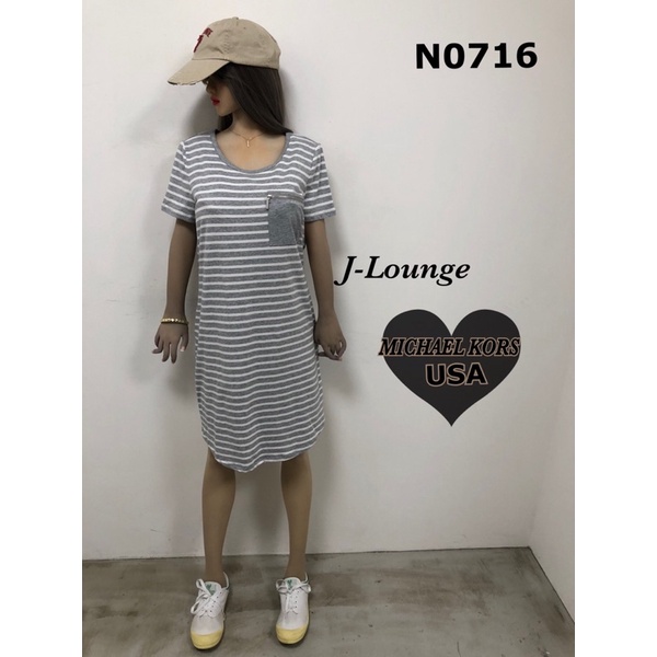 N0716 全新美國MICHAEL KORS MK休閒灰白經典條紋tee shirt 洋裝 dress J-Lounge