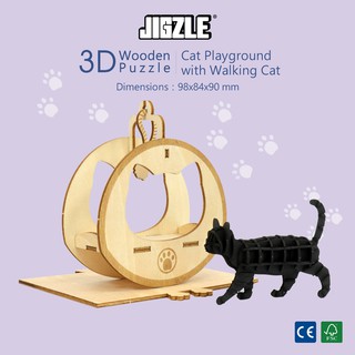 JC創意🍀 JIGZLE 步行的貓 貓咪樂園 3D立體木拼圖 聖誕節禮物 交換禮物 禮物 玩具 益智玩具
