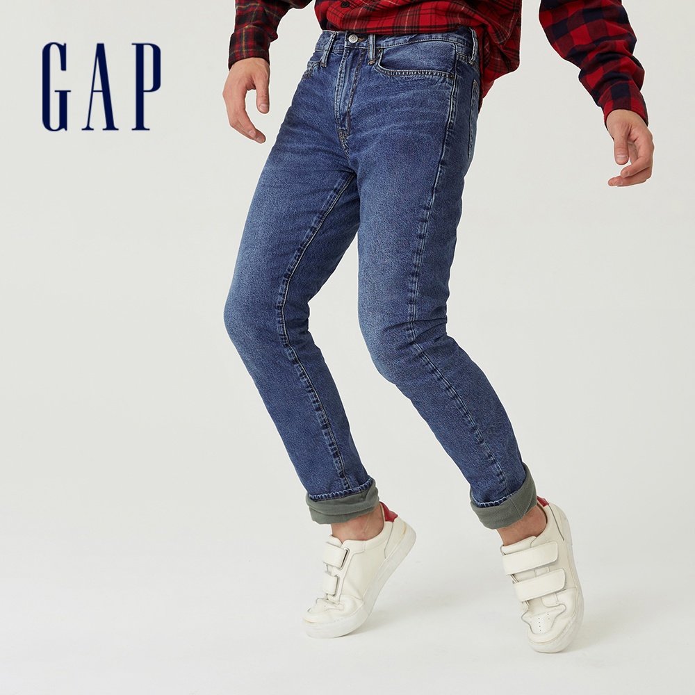 Gap 男裝 保暖短絨刷毛修身牛仔褲-藍色(755628)