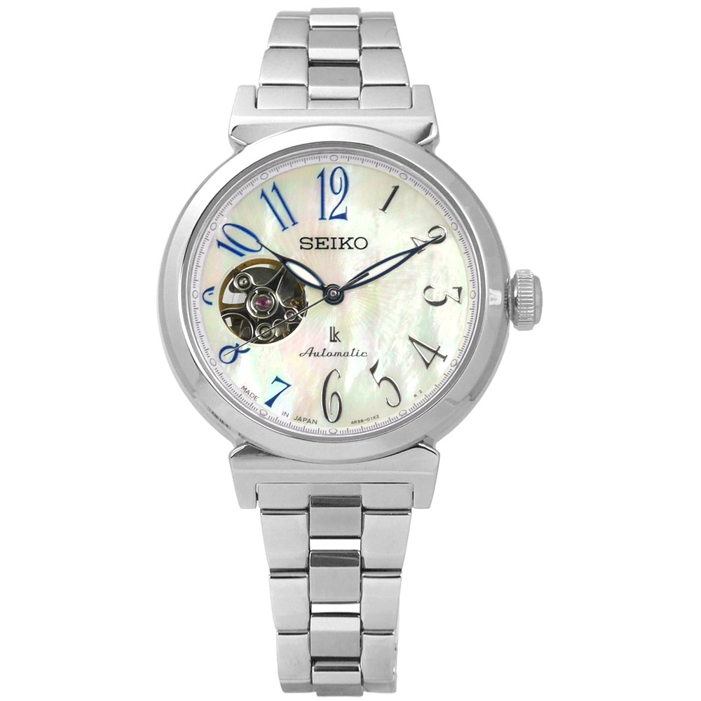 SEIKO 精工 / LUKIA 珍珠母貝 藍寶石玻璃 機械 不鏽鋼手錶 銀色 / 4R38-01E0S / 34mm