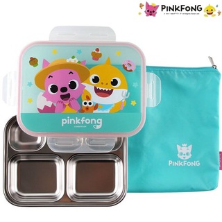 薇琪姐姐 韓國🇰🇷代購 PinkFong 碰碰狐 鯊魚寶寶 304不鏽鋼五隔餐盤 樂扣蓋便當盒 餐盒 附收納袋 兒童餐具
