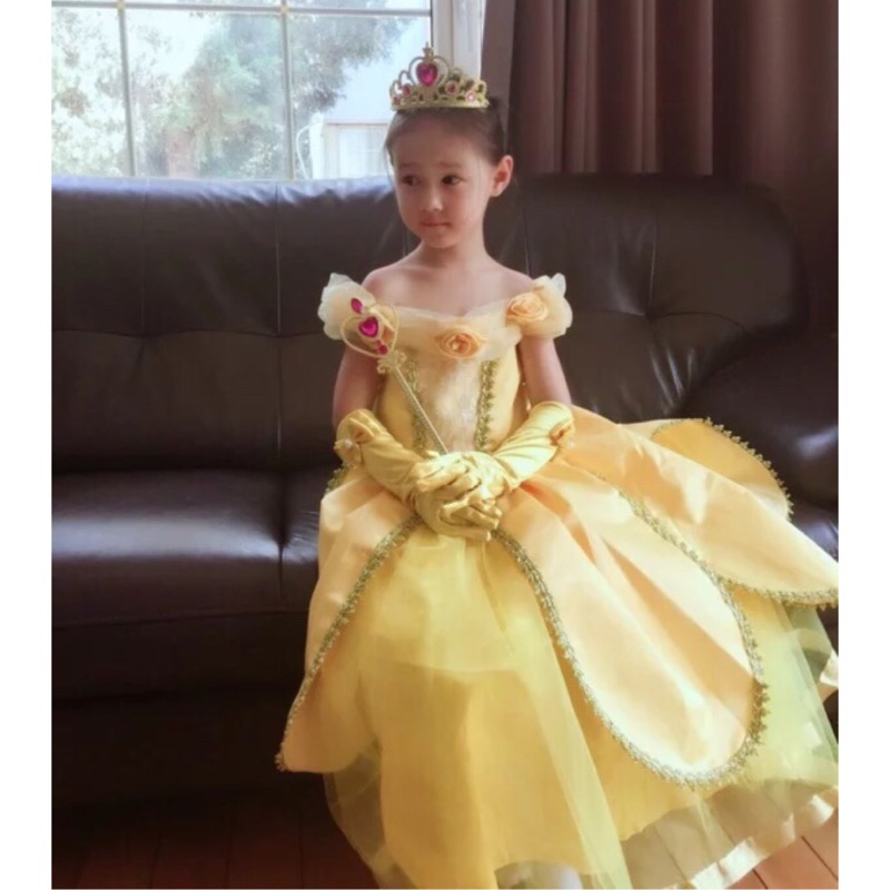 迪士尼貝兒公主 美女與野獸 兒童禮服 表演服 萬聖節派對服