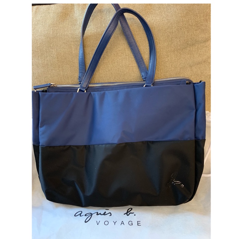 Agnes B Voyage 雙色尼龍2way托特包 大 電腦包筆電包公事包日本帶回 蝦皮購物