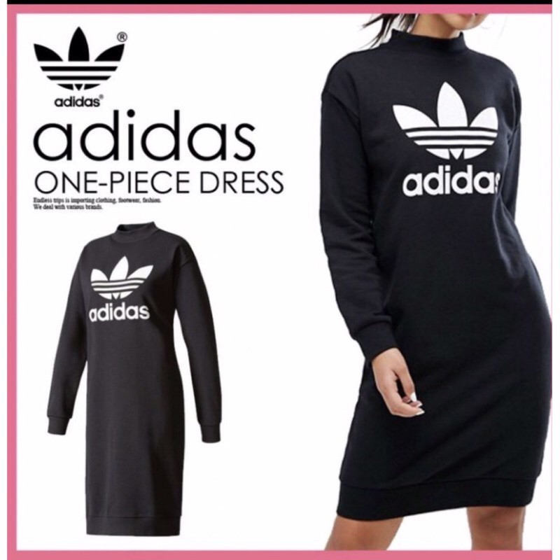 Adidas長版長袖洋裝大標logo連衣裙