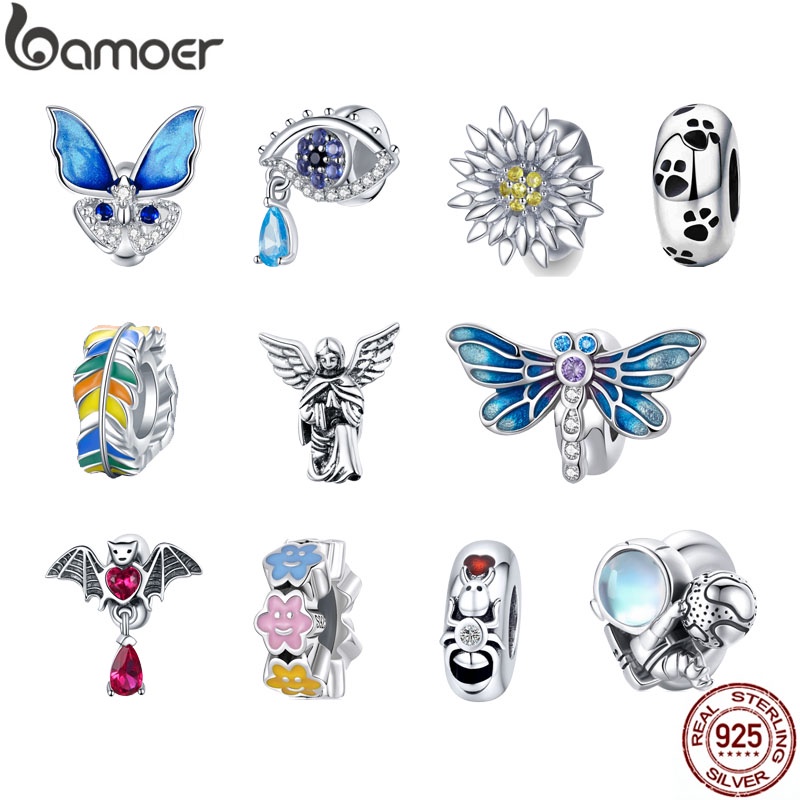 Bamoer Charms Stopper Real 925 銀珠適合手鍊時尚配飾,帶矽膠圈