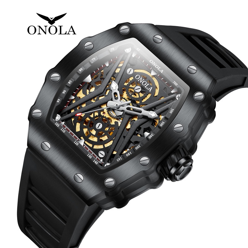 【現貨】ONOLA3828新品時尚運動全自動機械化手錶 男士矽膠材質錶帶 日常生活商務活動外出休閒防水性能進口機芯多款式