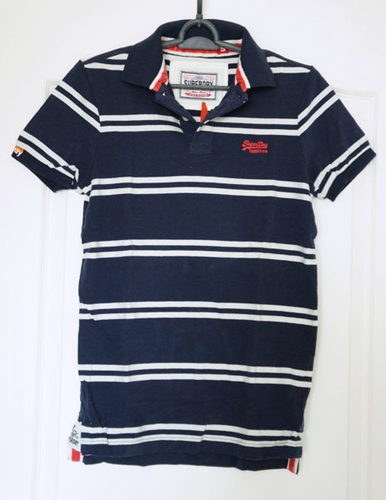 英國 極度乾燥 男版Superdry Hoopstripe 條紋Polo衫.藍白色  SIZE : S