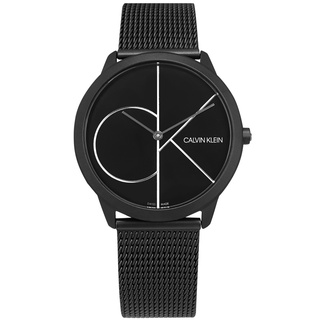 CK / 經典大LOGO 超薄 米蘭編織不鏽鋼手錶 鍍黑 / K3M5145X / 40mm
