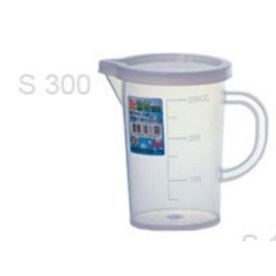 ◎超級批發◎震嶸 S300-000228 量杯 透明冷水壺 花茶壺 果汁壺 塑膠調味壺 浮雕刻度 單把 0.3L 附蓋