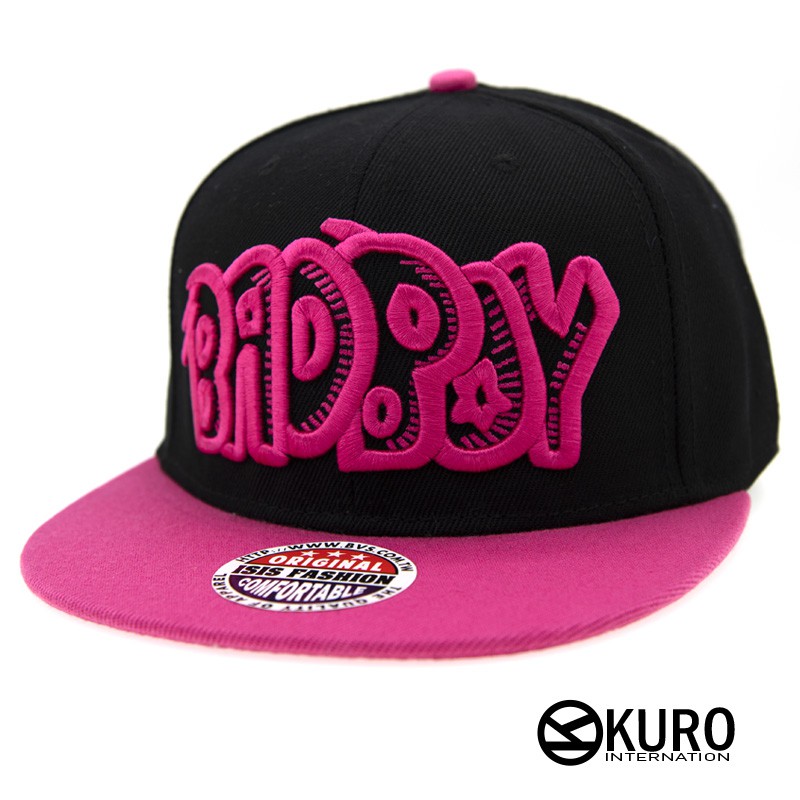 KURO-SHOP黑色桃紅色帽沿BADBOY潮流板帽棒球帽