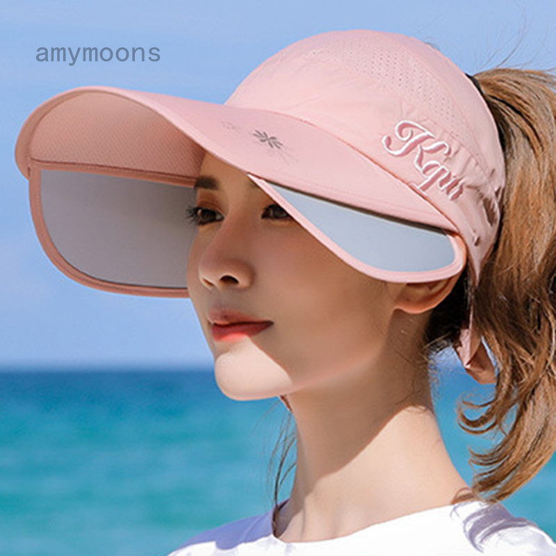 Amymoons 防曬帽女夏天遮陽防紫外線 遮臉可伸縮遮陽帽 拉板​​空頂出遊戶外百搭太陽帽