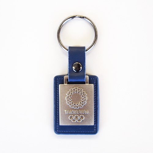 東京奧運 銀色壓紋PU皮革鑰匙圈 藍色 日本東京奧運  東奧 紀念品週邊官方商品 現貨商品