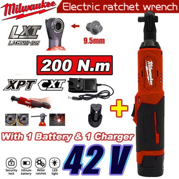 2022 Milwaukee 高品質 42V 3/8\\ 200N.m 無繩電動棘輪扳手,帶 1 個電池和 1 個充電器