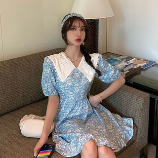 夏季新款日韓風娃娃領&小碎花甜美顯瘦連衣裙 文青風