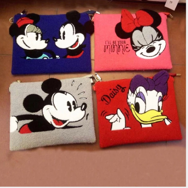 Disney 韓版 迪士尼 米奇 米妮 刺繡毛絨面 2way手拿包 信封包 斜背包