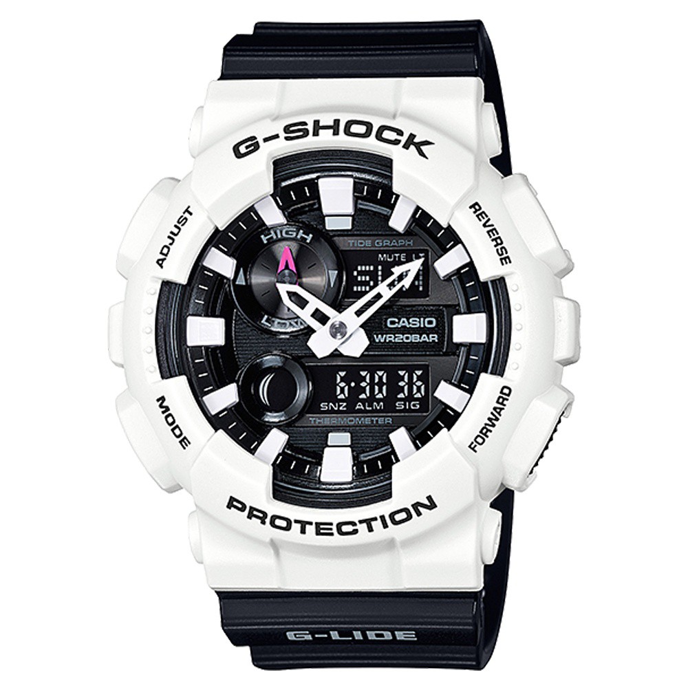 【CASIO】G-SHOCK 高檔簡約百搭多功能衝浪雙顯錶-白殼(GAX-100B-7A)正版宏崑公司貨