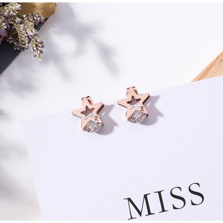 ✿珍妮花✿超質感 時尚 鑽石 鈦鋼 玫瑰金 造型 耳環-2款