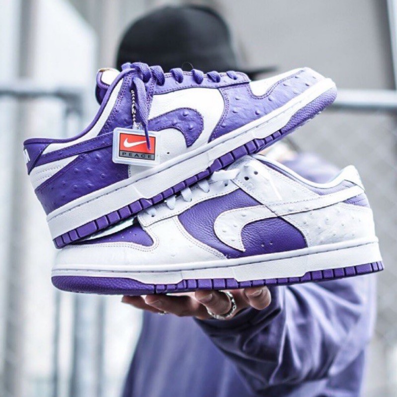R Man Nike Dunk Low 倒勾白紫鴛鴦鴕鳥壓紋撕紙dj4636 100 蝦皮購物