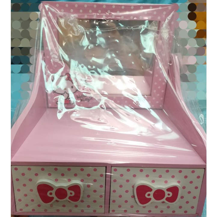 Hello Kitty 圓點風化妝鏡二抽盒-粉紅色