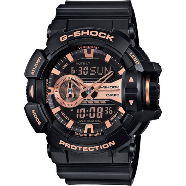 ∣聊聊可議∣CASIO卡西歐 G-SHOCK 金屬系雙顯手錶-玫瑰金x黑 GA-400GB-1A4