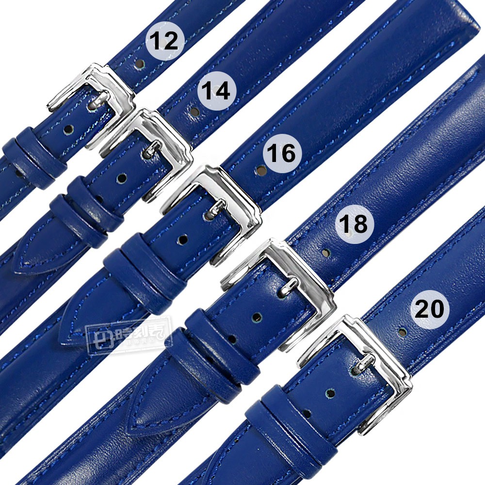 Watchband / 12.14.16.18.20 mm / 各品牌通用 經典色系 真皮錶帶 不鏽鋼扣頭 藍色