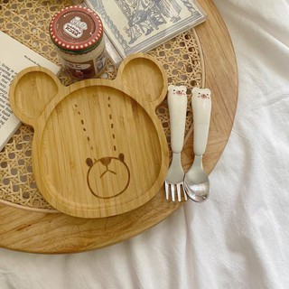 兩款🧸 可愛小熊餐具組 熊熊 湯匙 叉子 湯勺 兒童餐具 餐盤 盤子 木盤 木叉 環保餐具