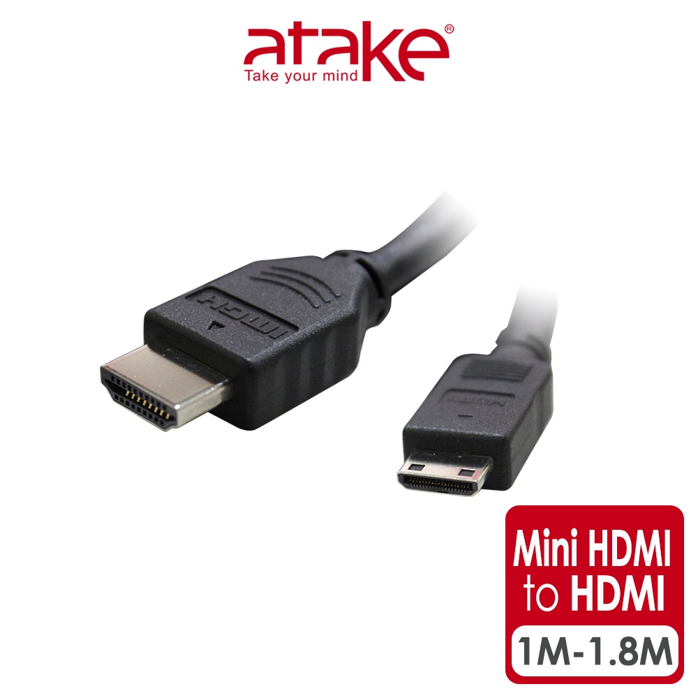 【atake】HDMI轉Mini HDMI高畫質影音轉接線(1.8m/1m)(支援Full HD)